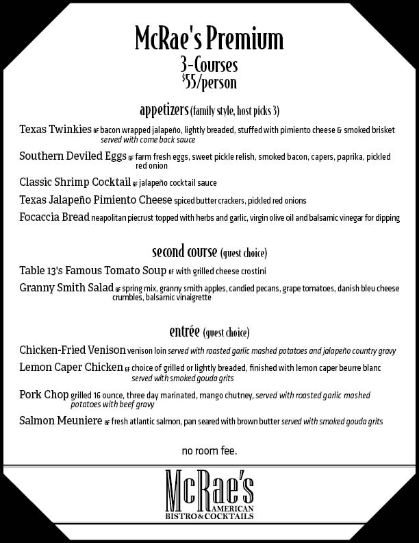 McRaes Group dining menu